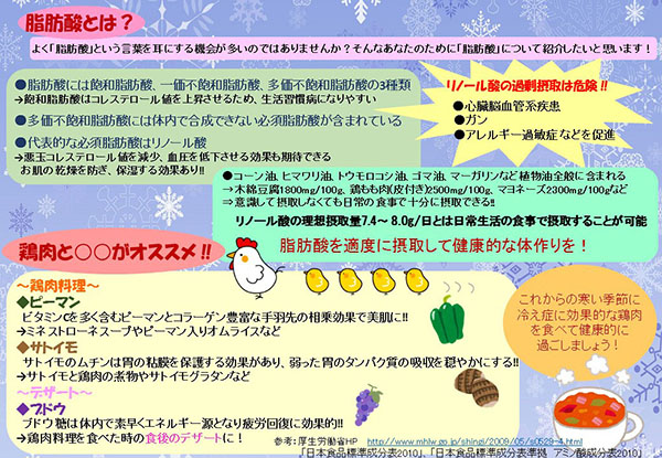 脂肪酸とは？　鶏肉と○○がオススメ！！